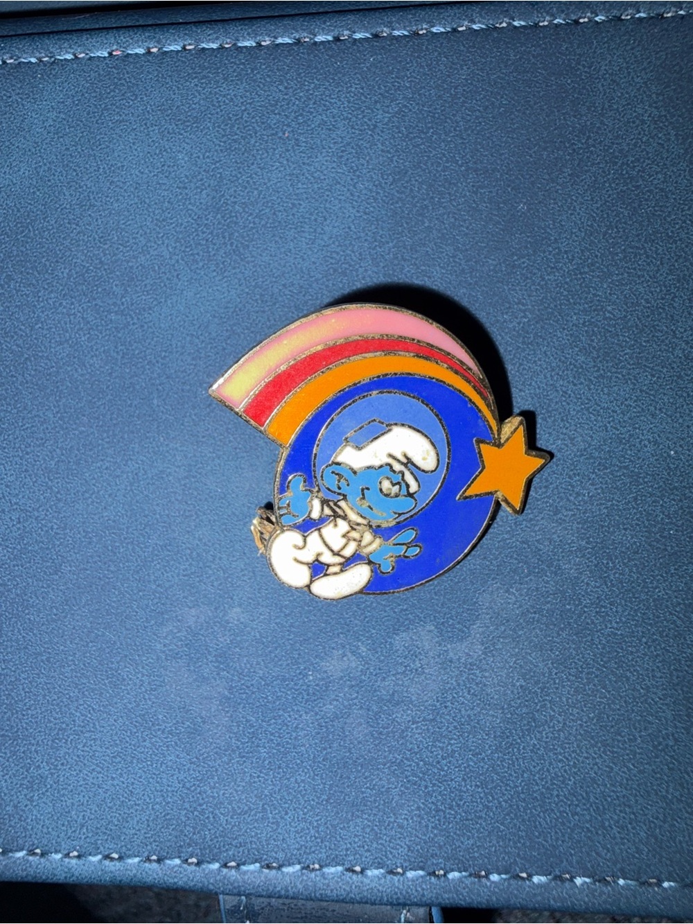 Vintage Smurf Enamel Pin with Rainbow and Star
